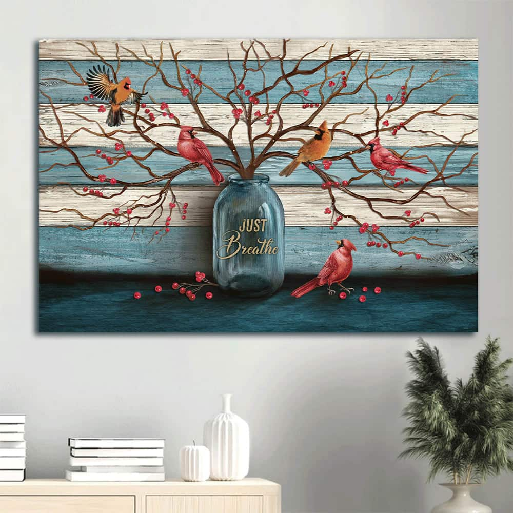 Cranberry Tree Cardinal Just Breathe Canvas Wall Art