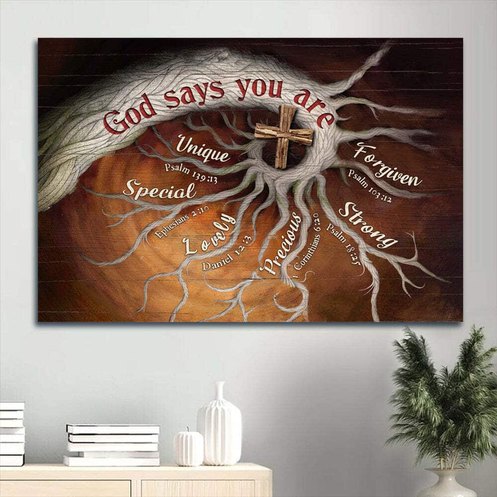 Tree Roots Wooden Cross God Says You Are Canvas Wall Art