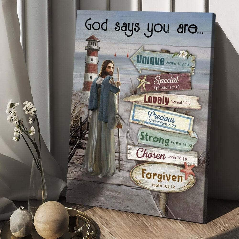 Lighthouse Ocean God Says You Are Canvas Print