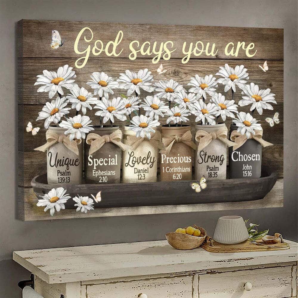 Christian Jesus Vintage Daisy God Says You Are Canvas Wall Art