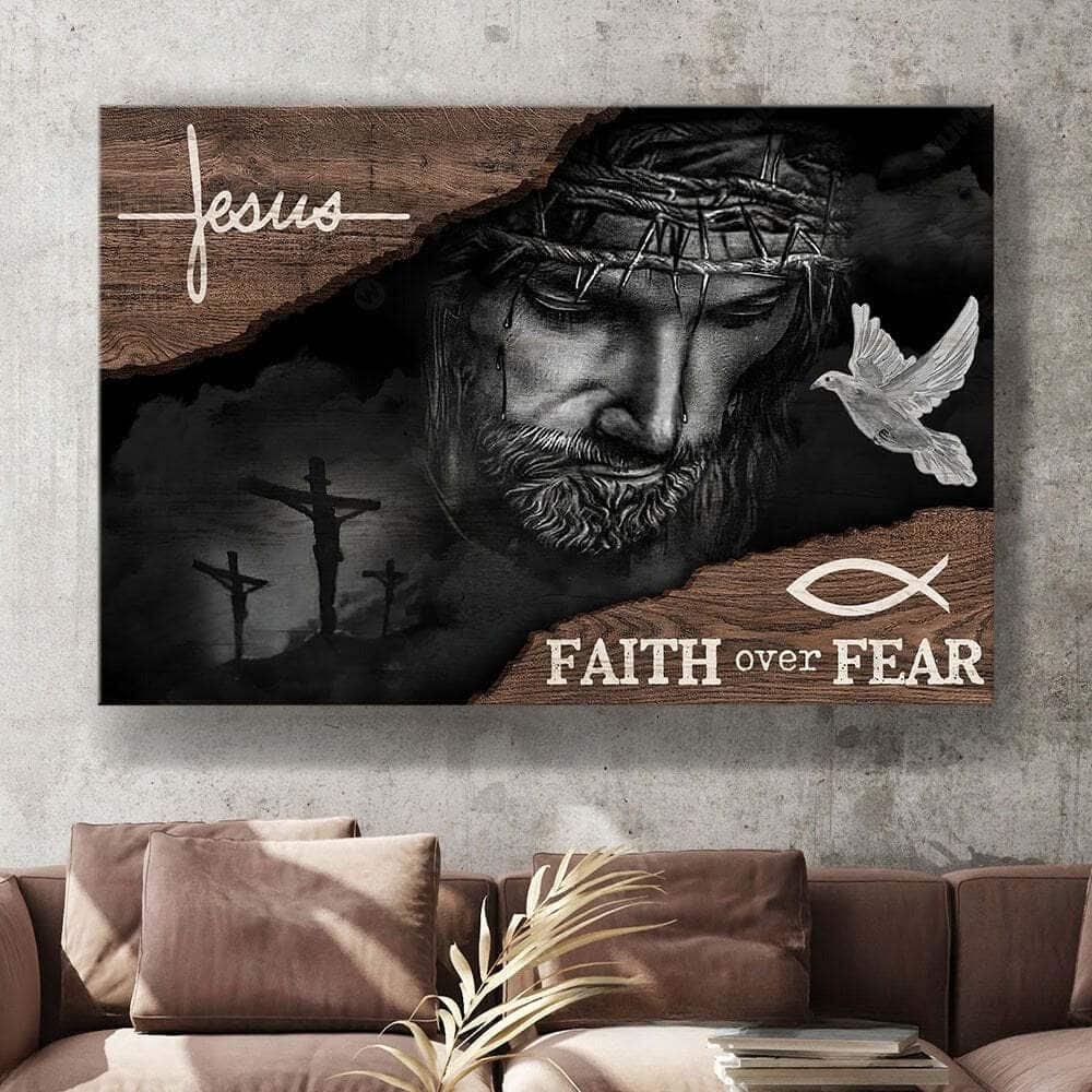 Christian Jesus Faith Over Fear Canvas Wall Art