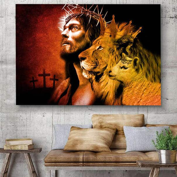 Christian Canvas Wall Art God Lion And Lamb