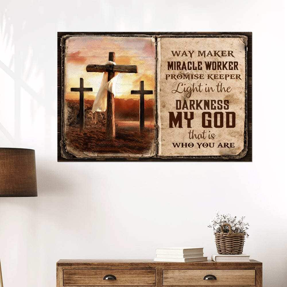 Christian Jesus Cross Way Maker Miracle Worker Promise Keeper Canvas Wall Art