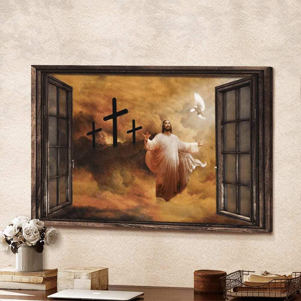 Christian Jesus And Dove The Rugged Cross Canvas Wall Art