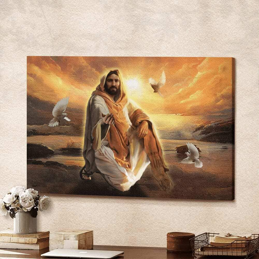 Christian Jesus And Dove Give Me Your Hand Canvas Wall Art