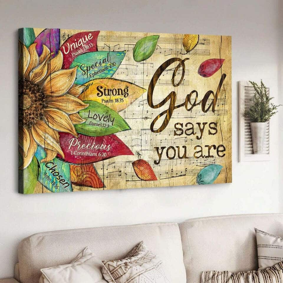 Christian God Says You Are Canvas Wall Art Sunflower Flower