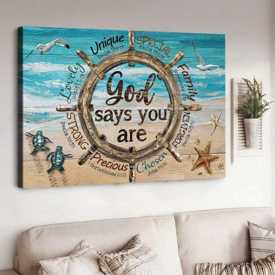 Christian God Says You Are Canvas Wall Art Sea Turtle