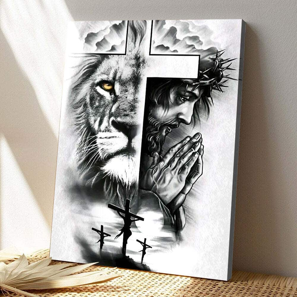 Christian Cross Lion Of Judah Jesus Canvas Print