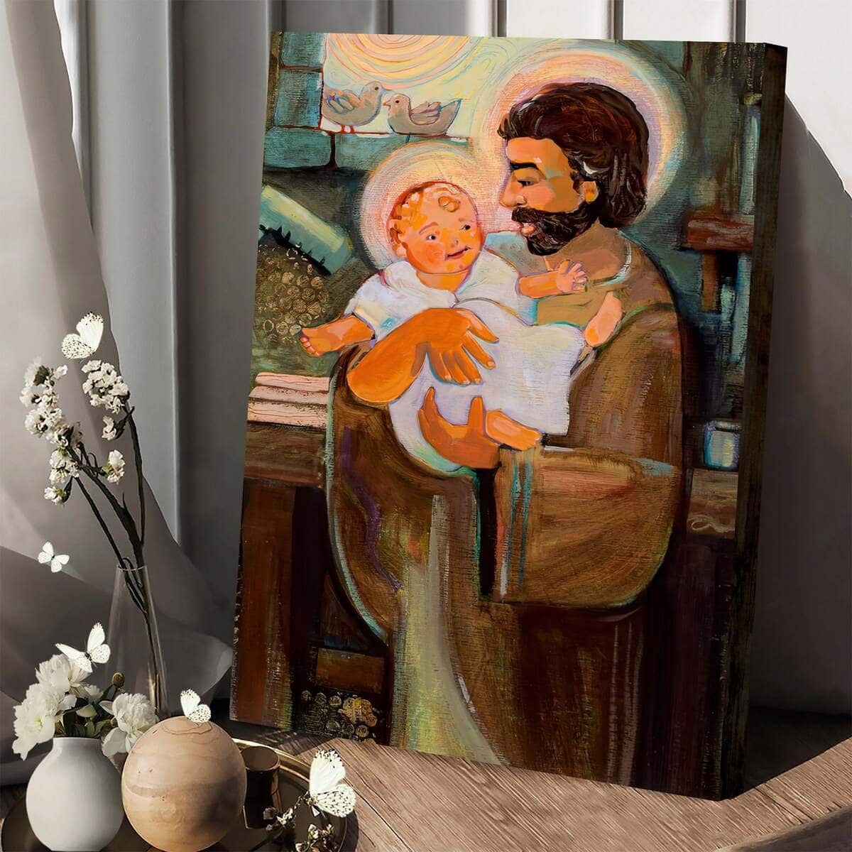 St Joseph And Baby Jesus Christian Canvas Print