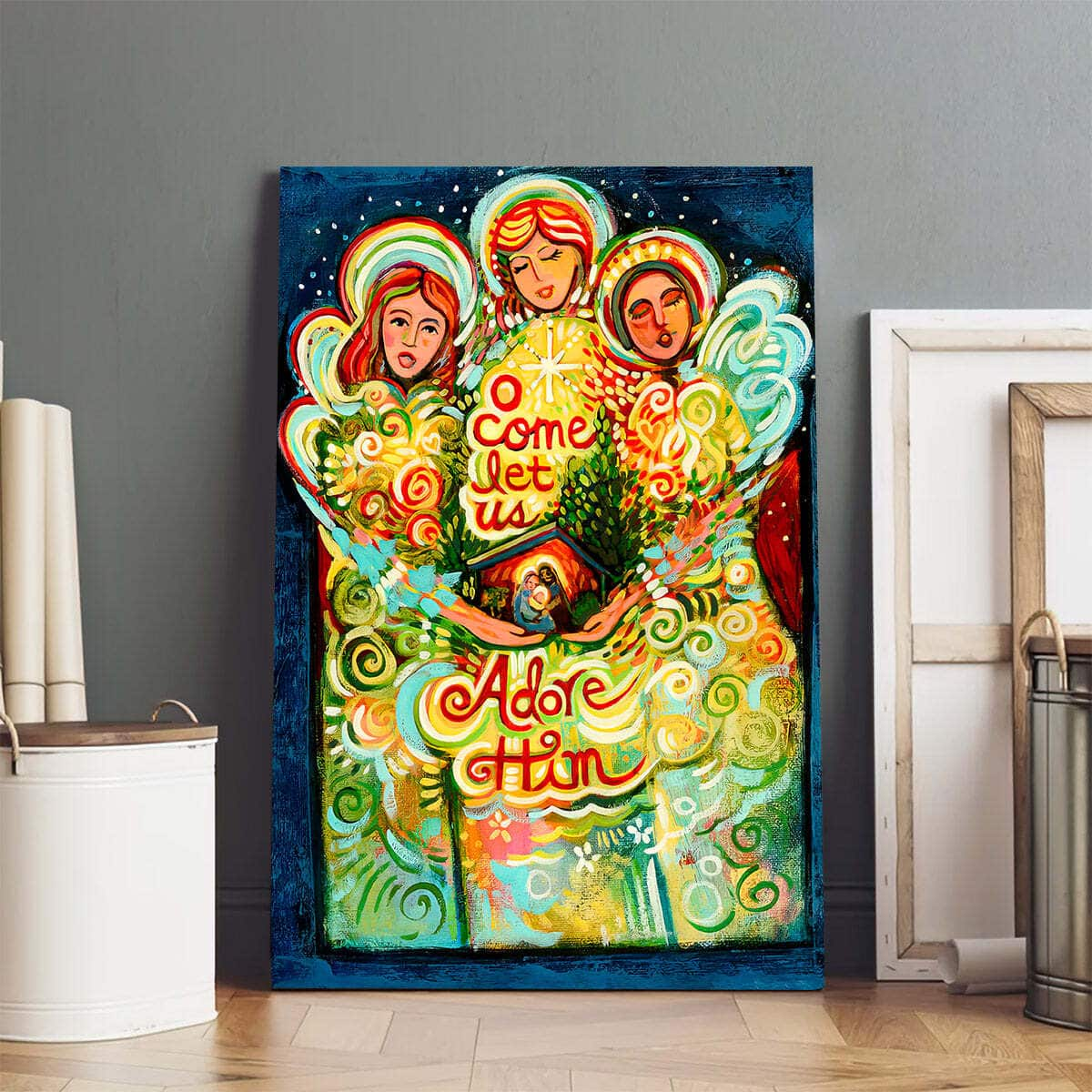 Christian Canvas Print O Come Let Us Adore Him With Angels