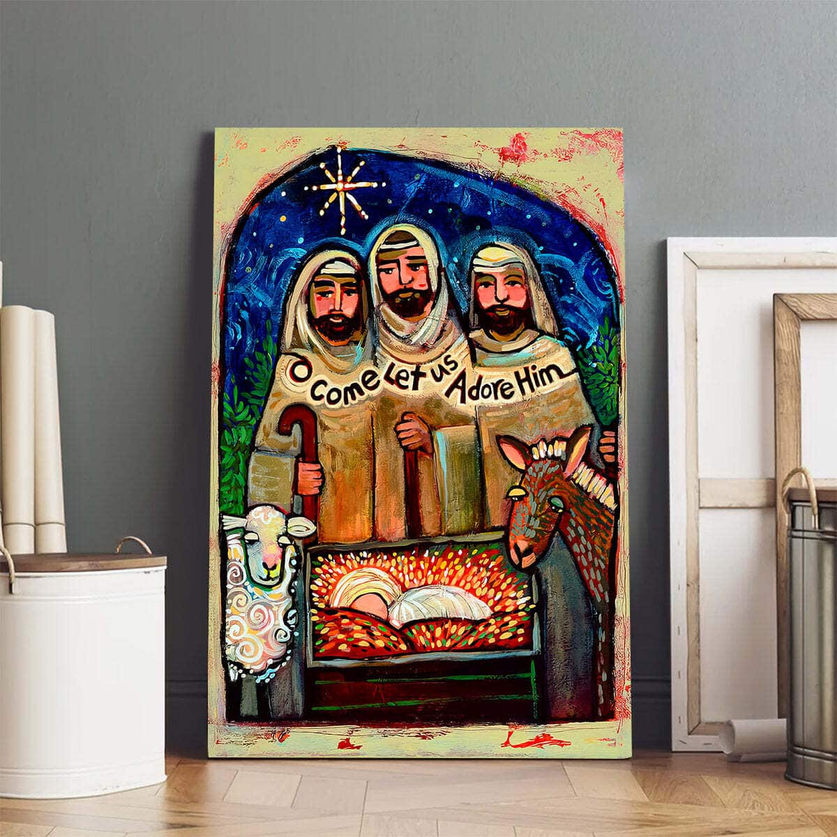 Christian Canvas Print O Come Let Us Adore Him Shepherds