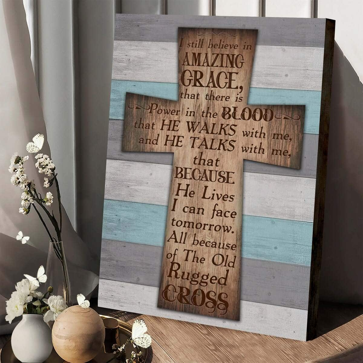 Christian Canvas Print Cross Because He Lives I Can Face Tomorrow