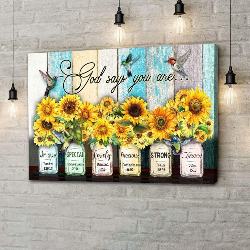 Christian God Says You Are Canvas Wall Art Hummingbird Sunflower