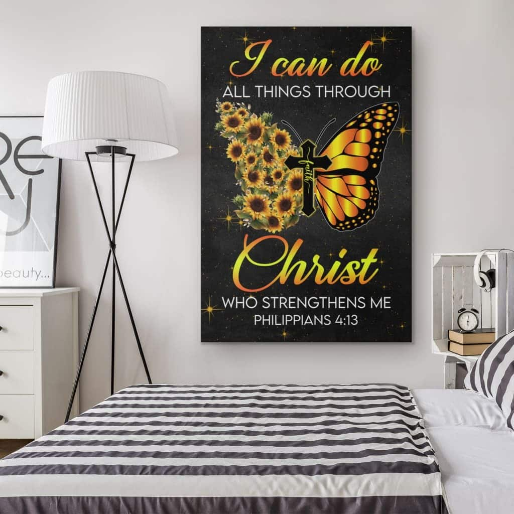 Christian Canvas Print I Can Do All Things Through Christ Butterfly Flower