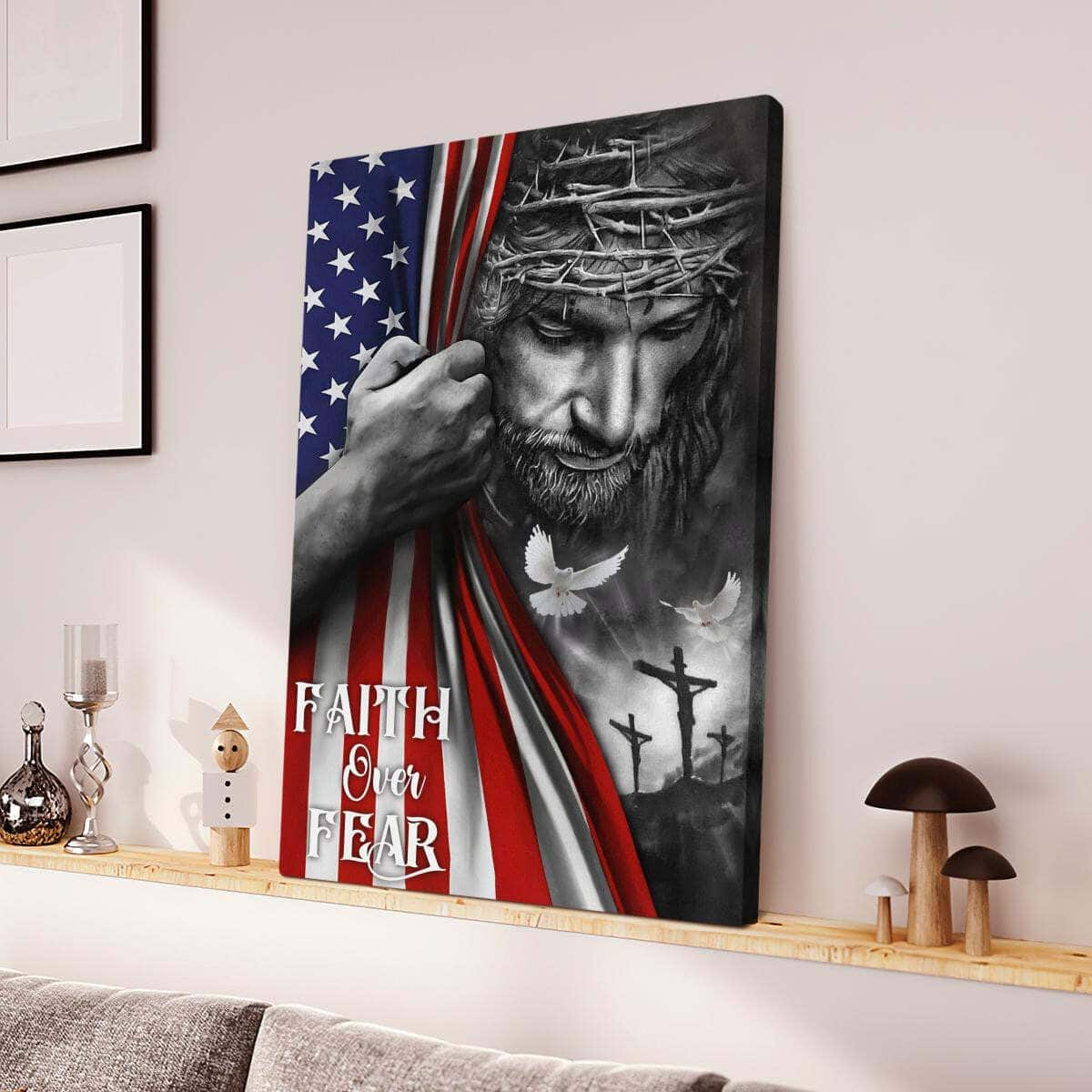 Christian Jesus Canvas Print Cross Faith Over Fear