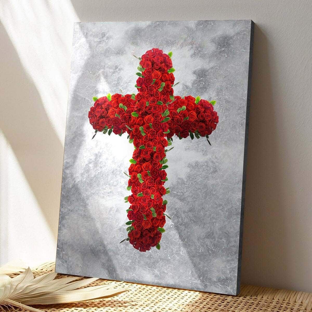 Roses Cross Christian Canvas Print