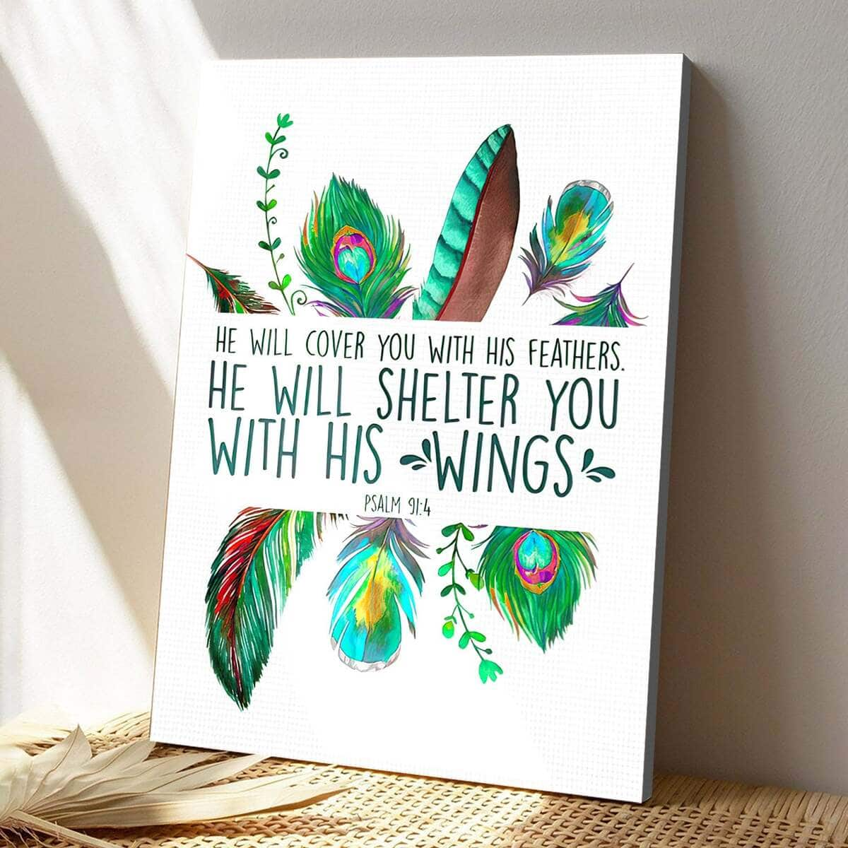 Christian Canvas Print He Will Cover You With His Feathers Bible Verse