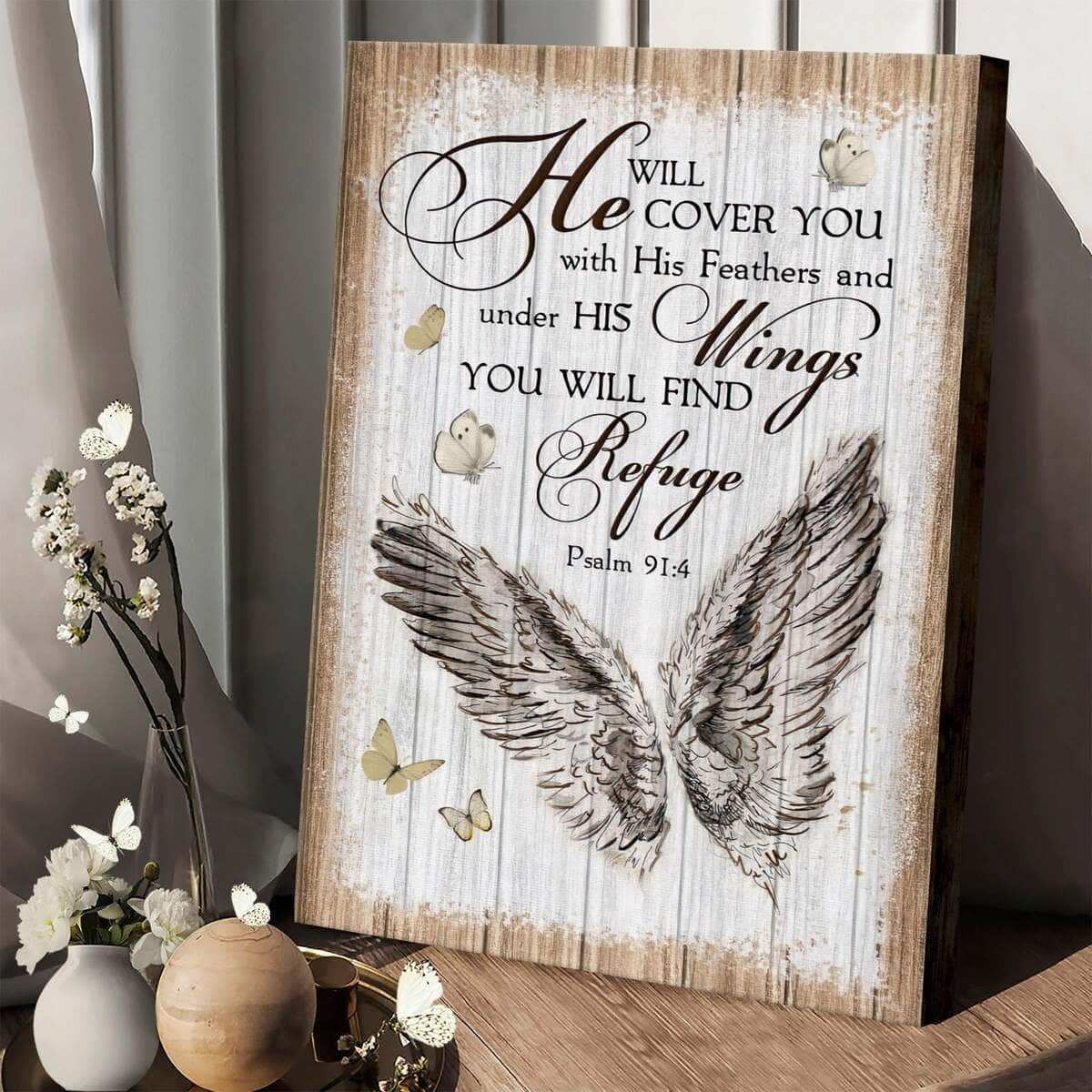 Christian Canvas Print You Will Find Refuge Psalm 91:4