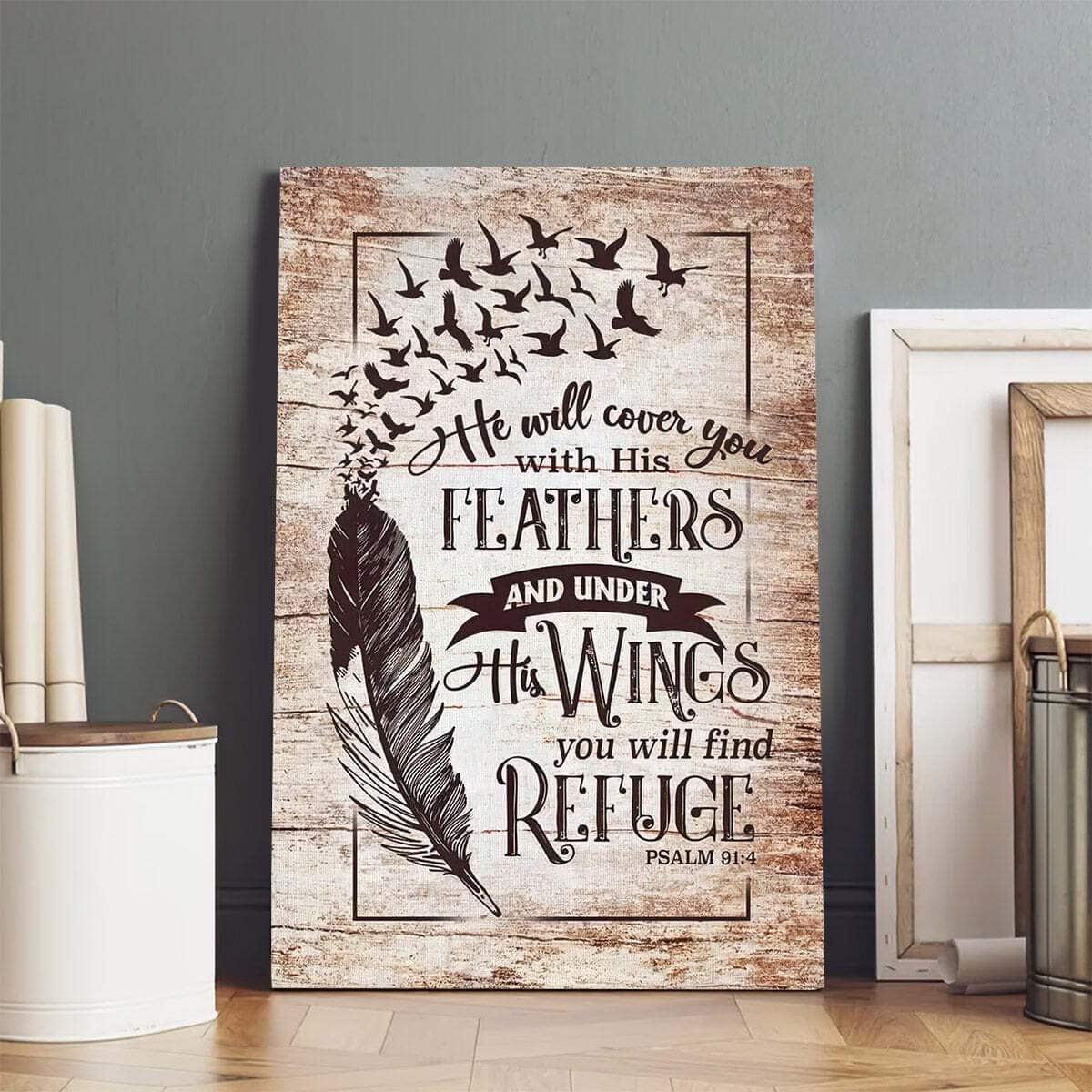 Vintage Christian Canvas Print He Will Cover You With His Feathers